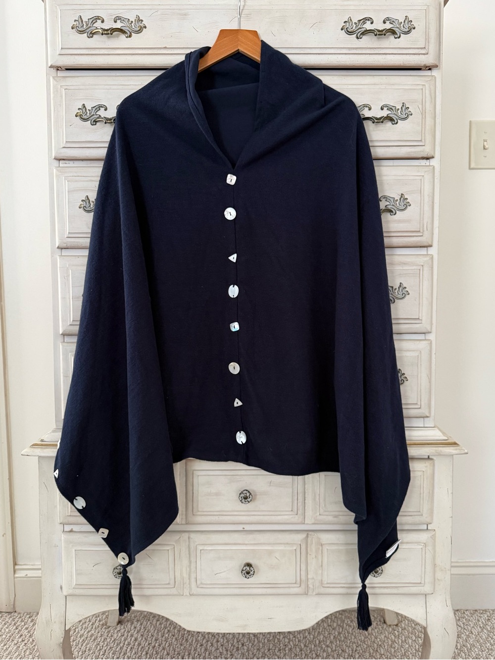 Navy Cotton Mother of Pearl Button Poncho Sweater